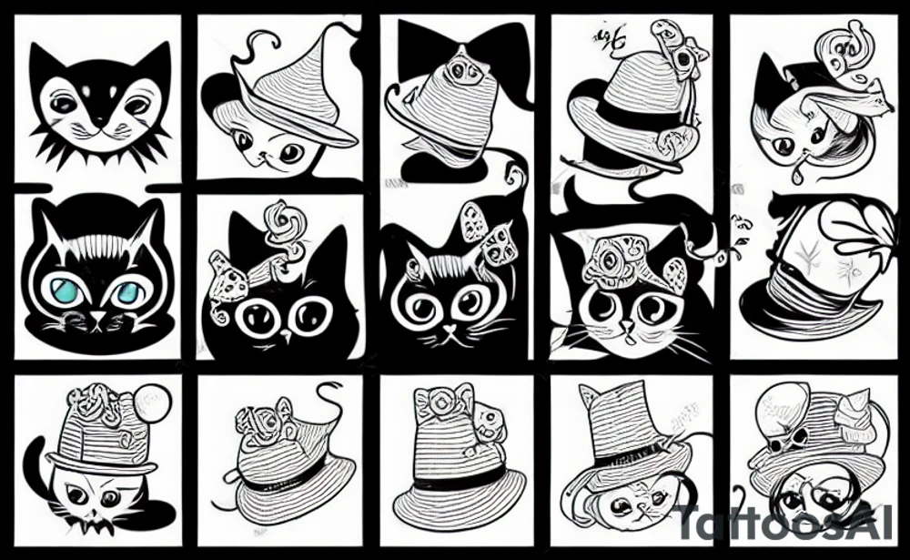 Black cat wearing a funny hat tattoo idea