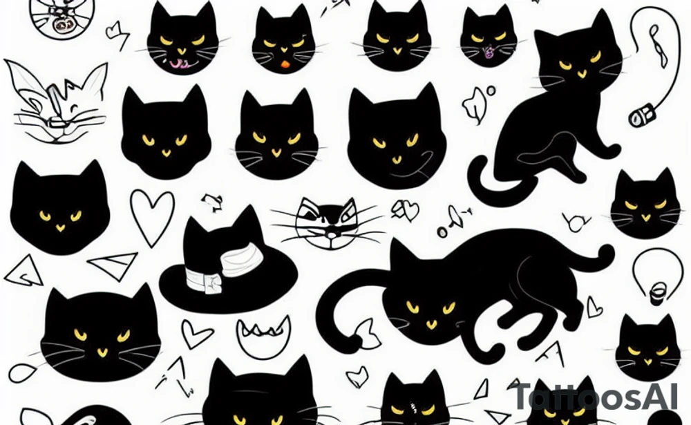 Black cat wearing a funny hat tattoo idea