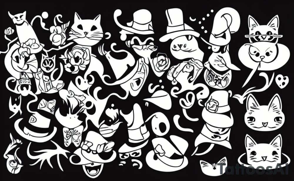 Black cat wearing a funny hat tattoo idea