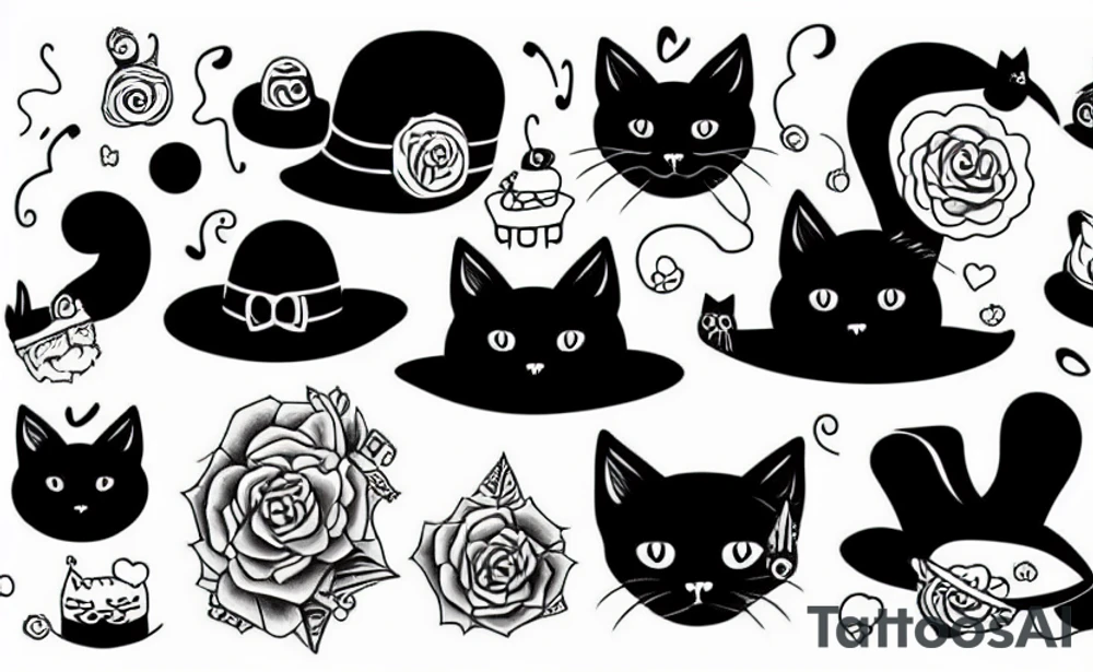Black cat wearing a funny hat tattoo idea