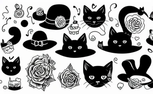 Black cat wearing a funny hat tattoo idea
