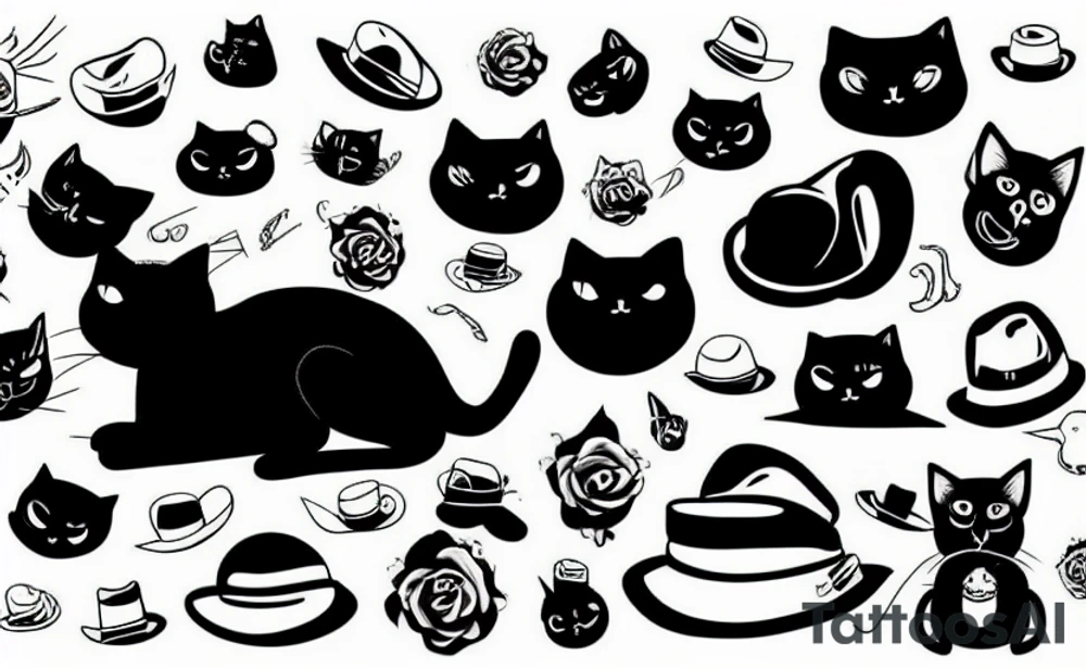 Black cat wearing a funny hat tattoo idea
