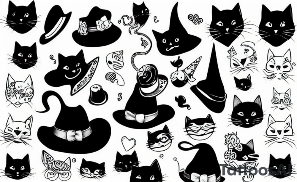 Black cat wearing a funny hat tattoo idea