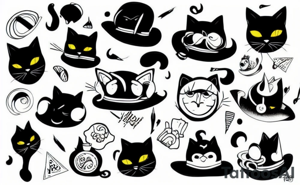 Black cat wearing a funny hat tattoo idea