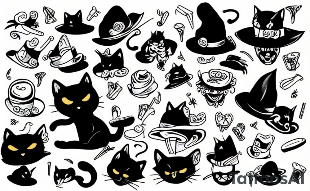 Black cat wearing a funny hat tattoo idea