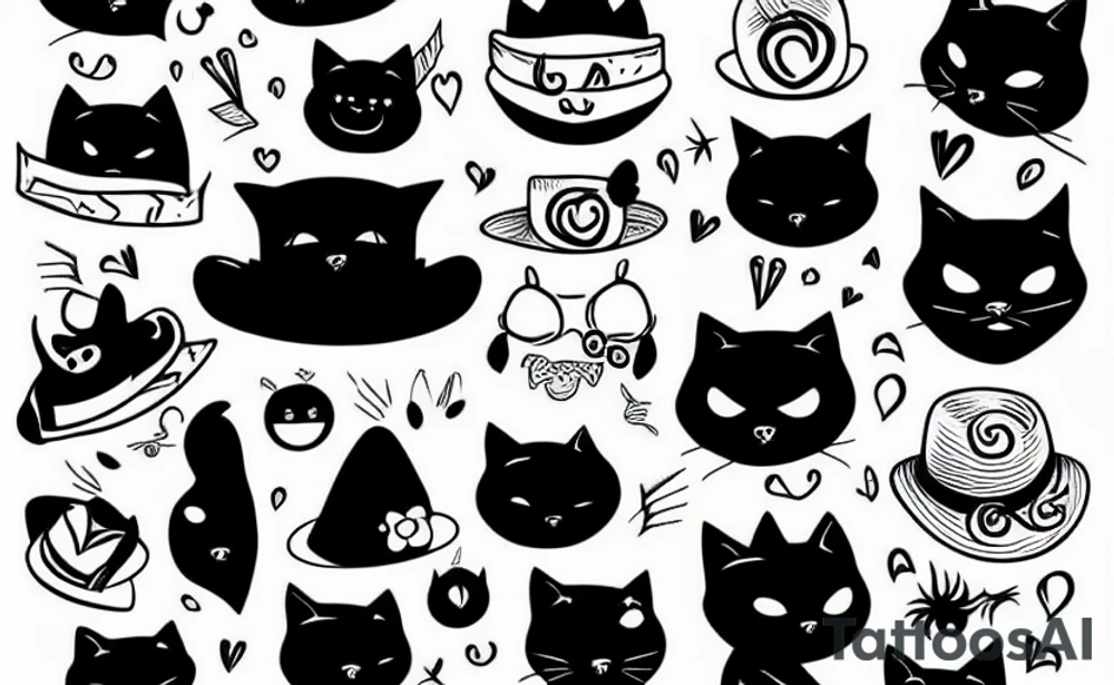 Black cat wearing a funny hat tattoo idea