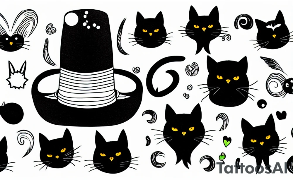 Black cat wearing a funny hat tattoo idea