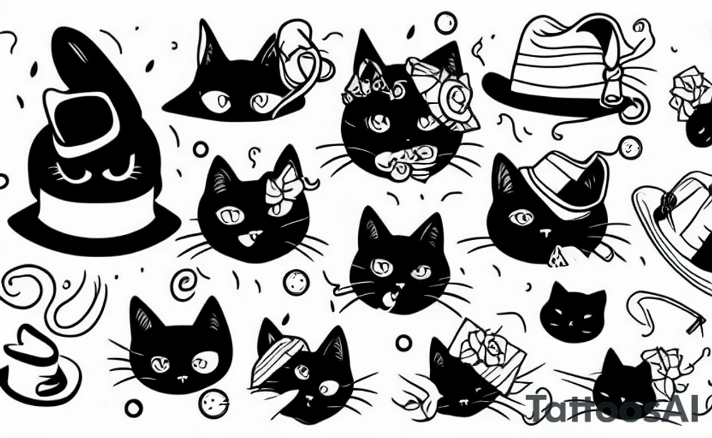 Black cat wearing a funny hat tattoo idea