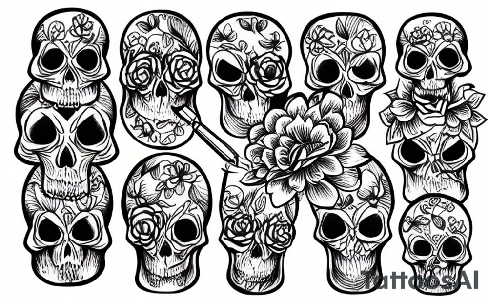Skull flower tattoo idea