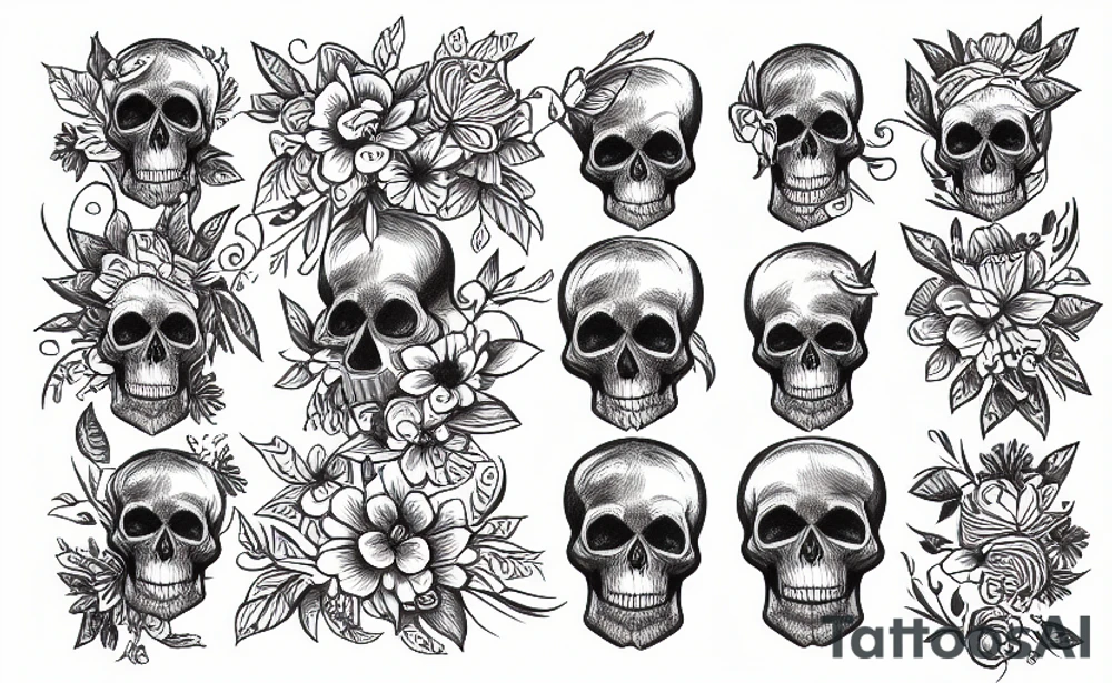 Skull flower tattoo idea