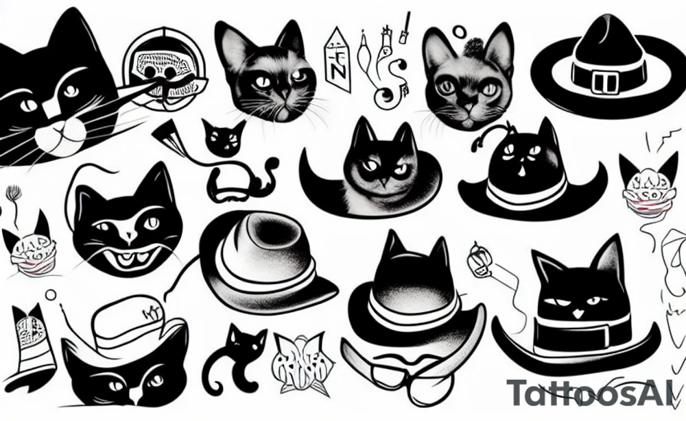 Black cat wearing a funny hat tattoo idea