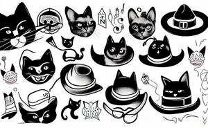 Black cat wearing a funny hat tattoo idea
