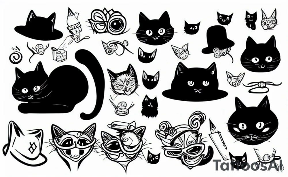 Black cat wearing a funny hat tattoo idea