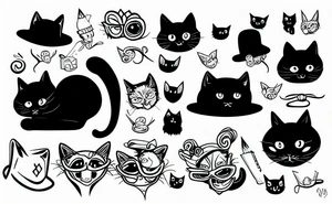 Black cat wearing a funny hat tattoo idea