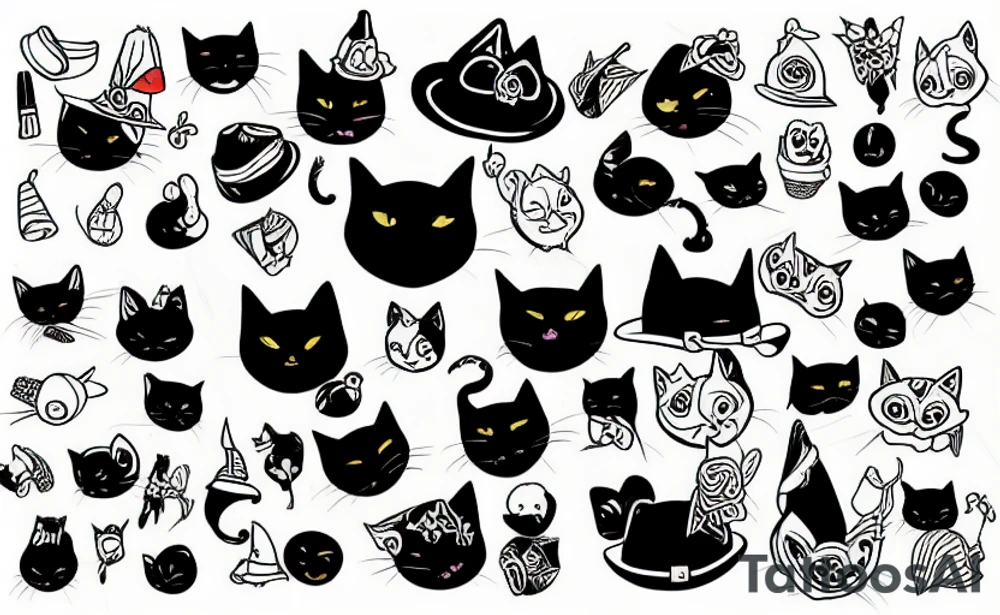 Black cat wearing a funny hat tattoo idea