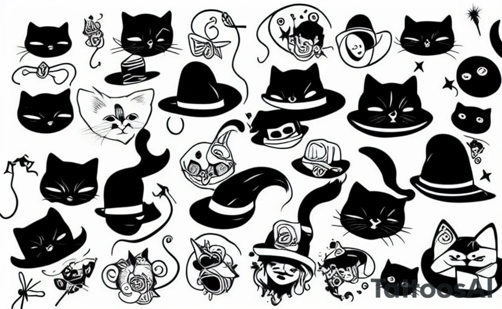 Black cat wearing a funny hat tattoo idea