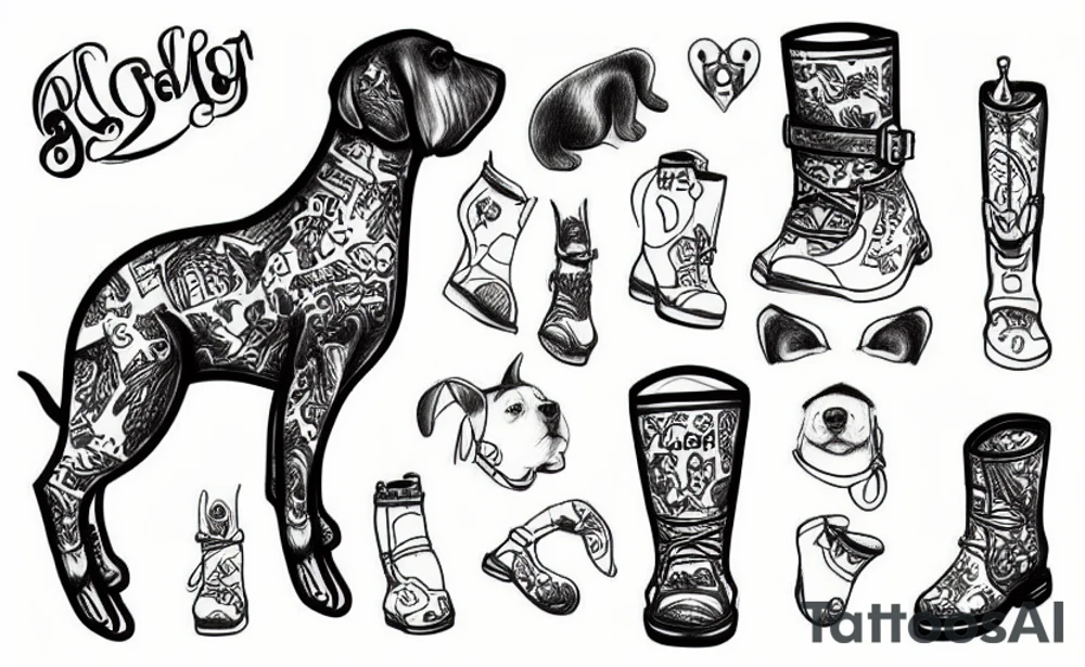 A small dog wearing big boots tattoo idea