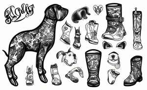 A small dog wearing big boots tattoo idea