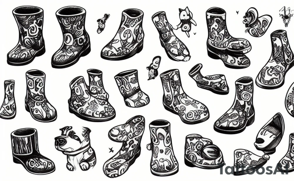 A small dog wearing big boots tattoo idea