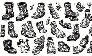 A small dog wearing big boots tattoo idea