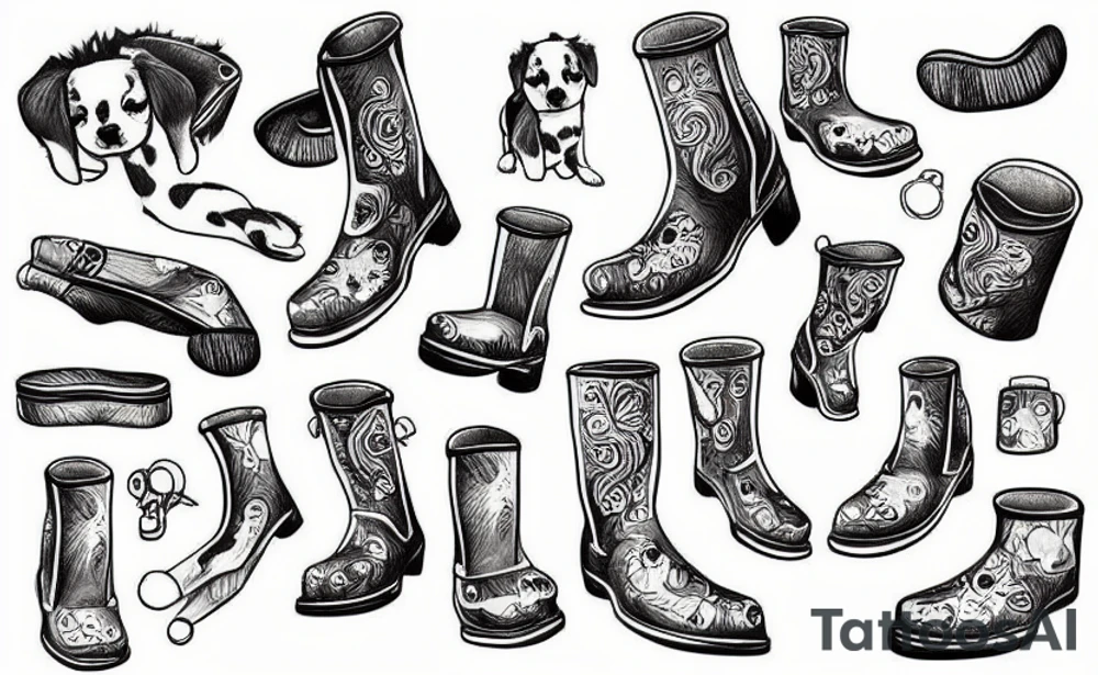 A small dog wearing big boots tattoo idea