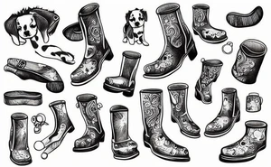 A small dog wearing big boots tattoo idea