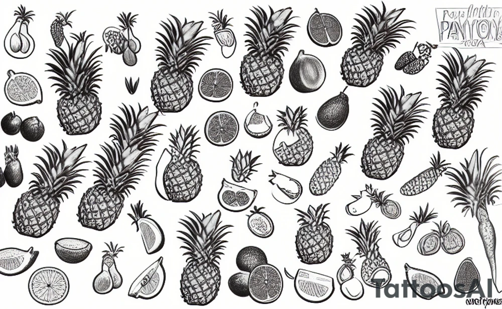 Fruit box with pineapples and papayas tattoo idea
