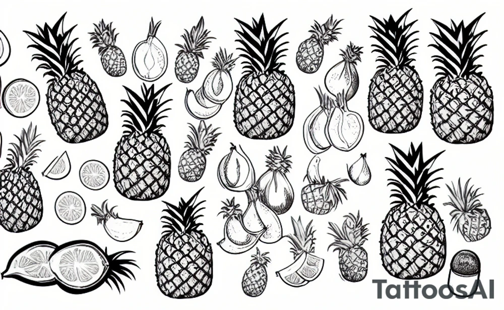 Fruit box with pineapples and papayas tattoo idea