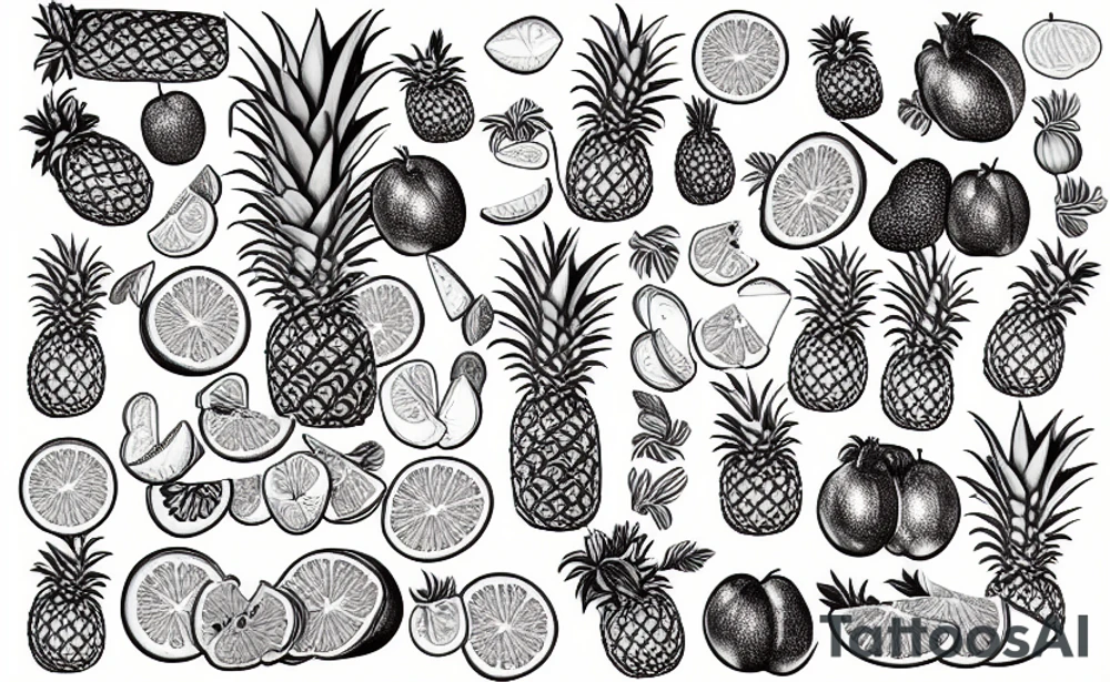 Fruit box with pineapples and papayas tattoo idea