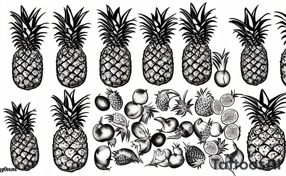 Fruit box with pineapples and papayas tattoo idea