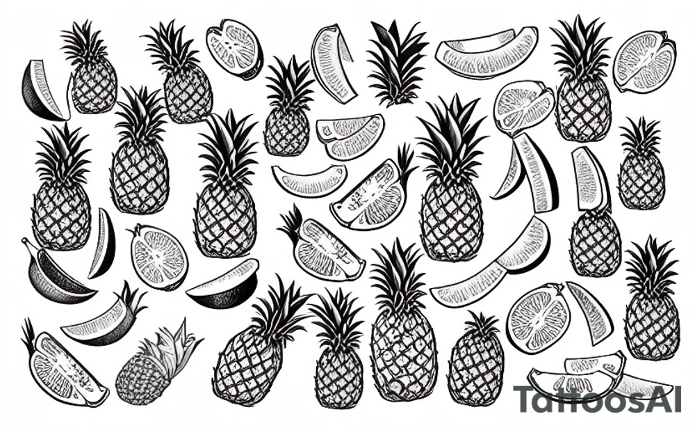 Fruit box with pineapples and papayas tattoo idea