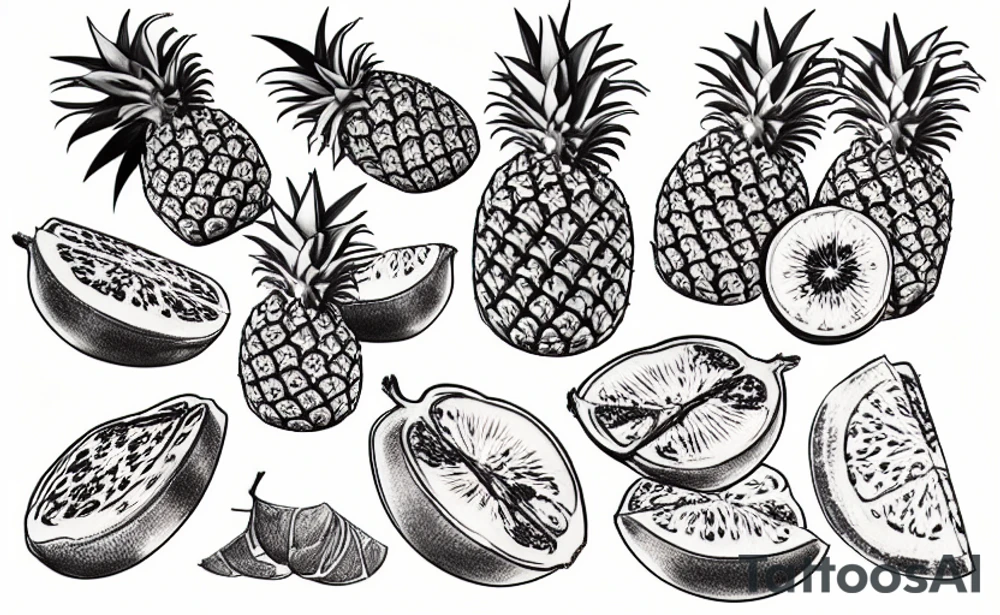 "Fruit box with pineapples and papayas" tattoo idea