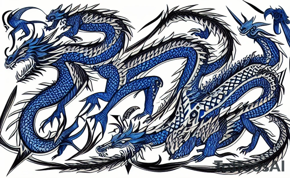 dragon with blue diamond tattoo idea