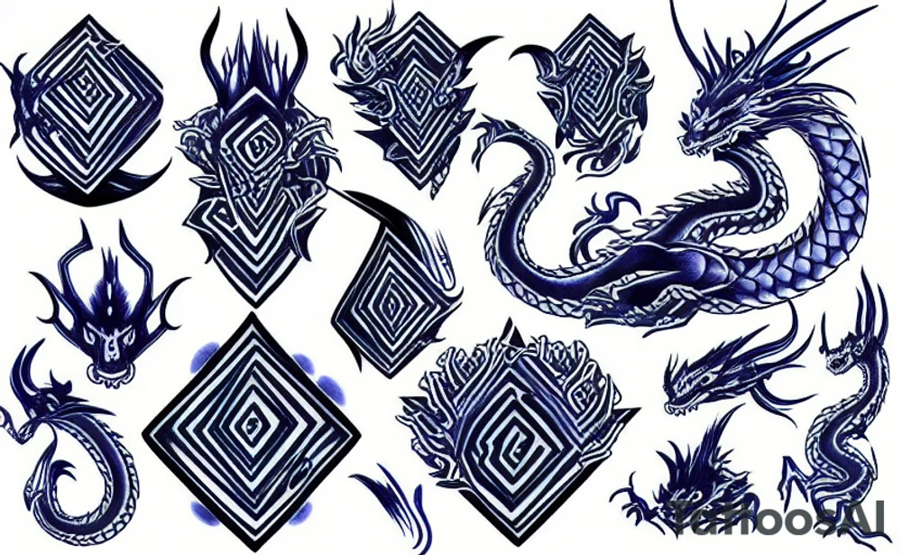dragon with blue diamond tattoo idea