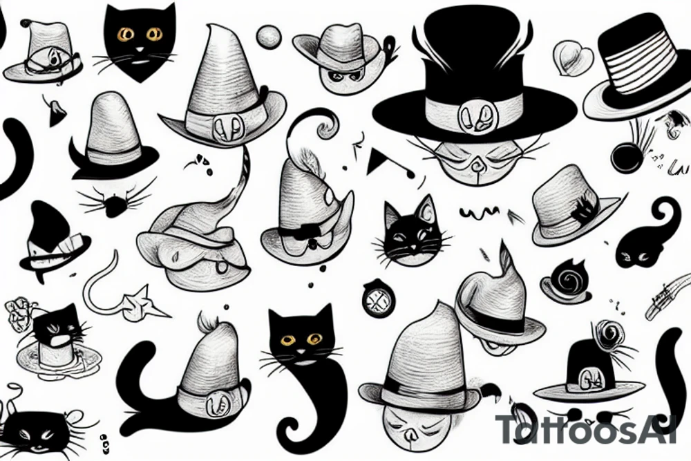Black cat wearing a funny hat tattoo idea
