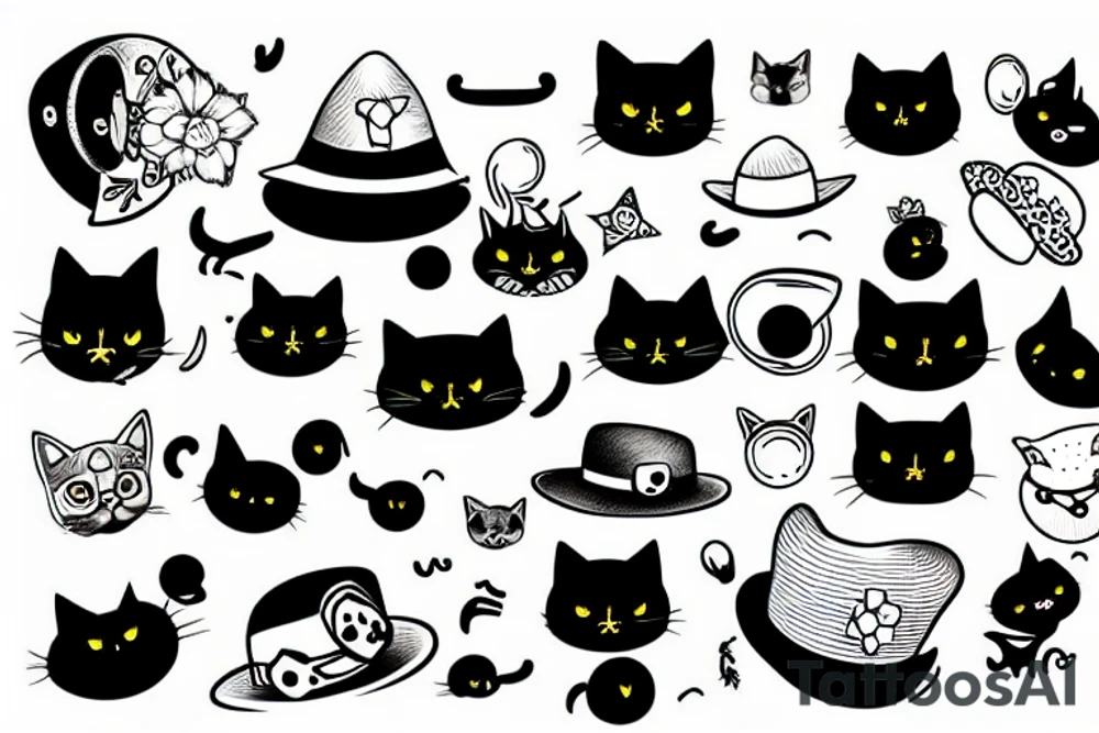 Black cat wearing a funny hat tattoo idea