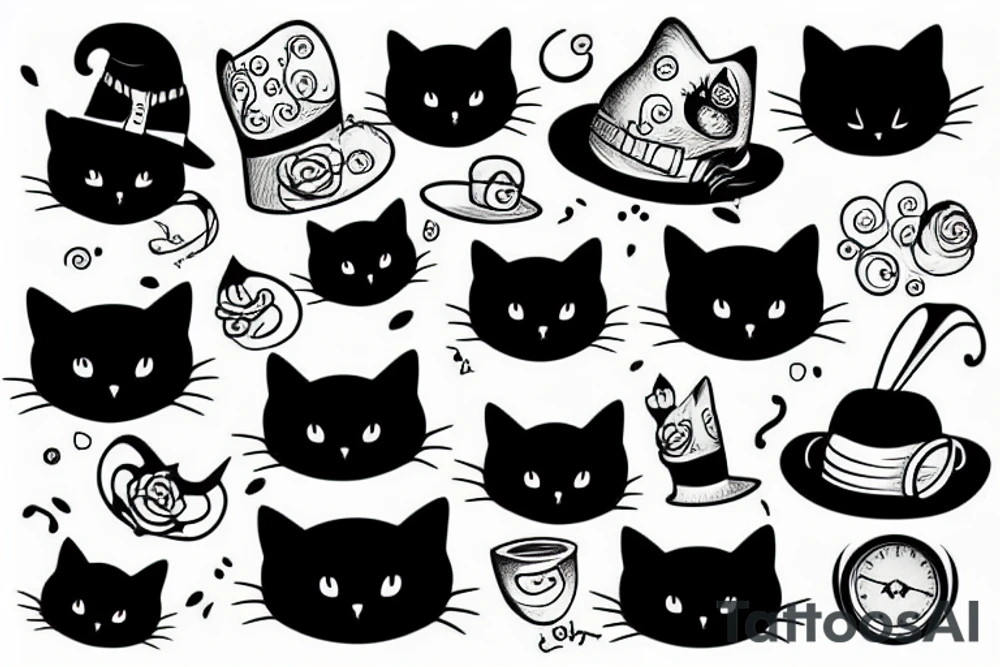 Black cat wearing a funny hat tattoo idea