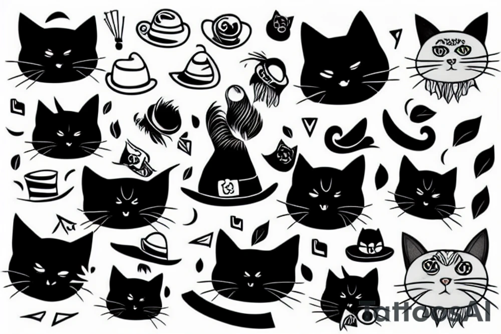 Black cat wearing a funny hat tattoo idea
