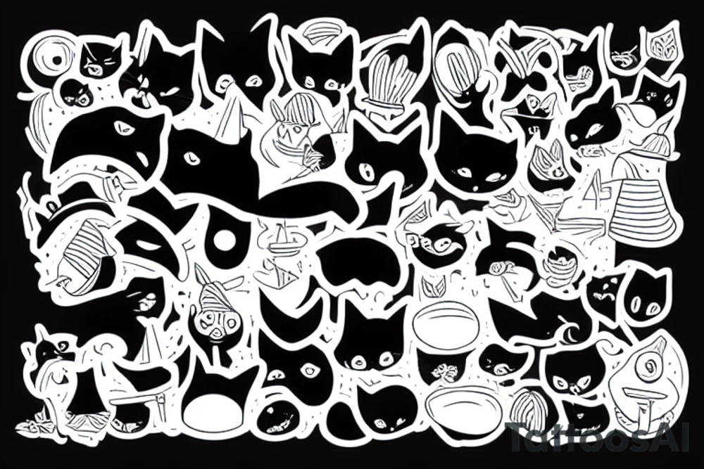 Black cat wearing a funny hat tattoo idea