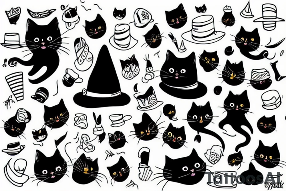 Black cat wearing a funny hat tattoo idea