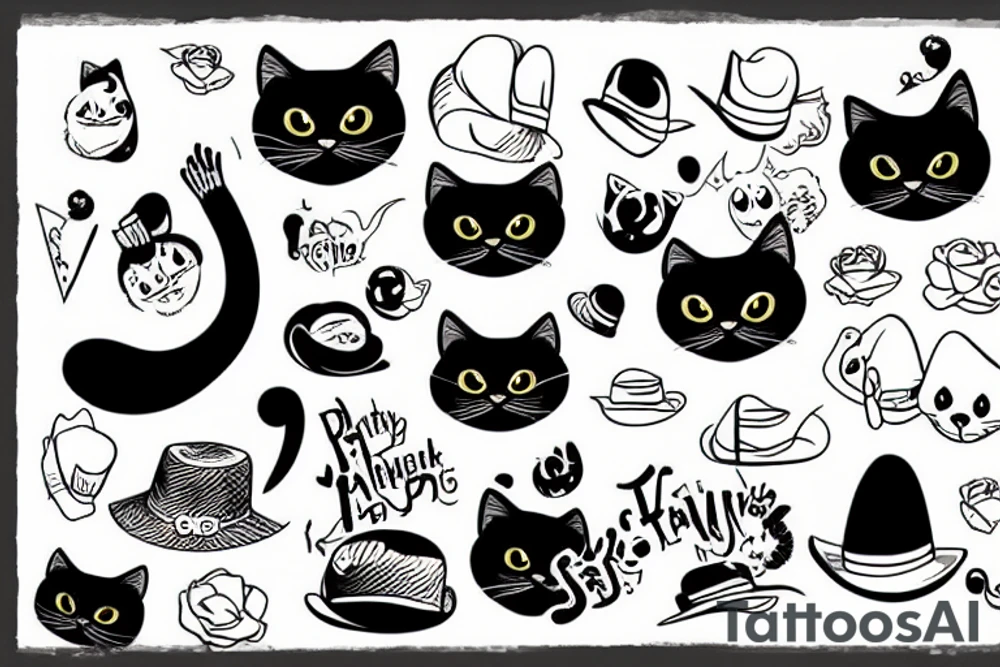 Black cat wearing a funny hat tattoo idea