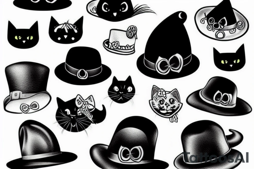 Black cat wearing a funny hat tattoo idea