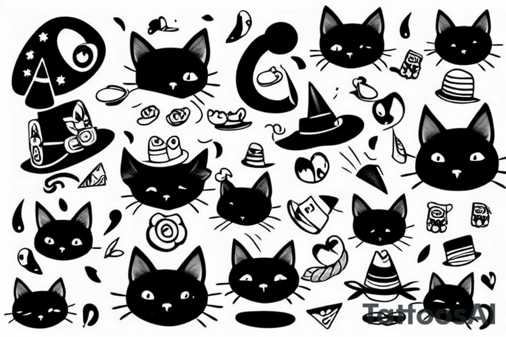 Black cat wearing a funny hat tattoo idea