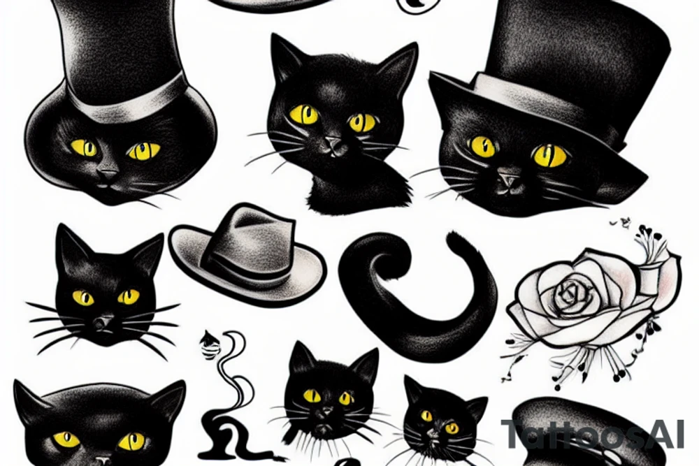 Black cat wearing a funny hat tattoo idea