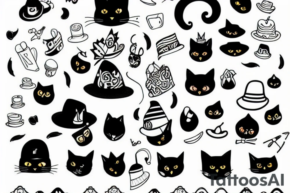 Black cat wearing a funny hat tattoo idea