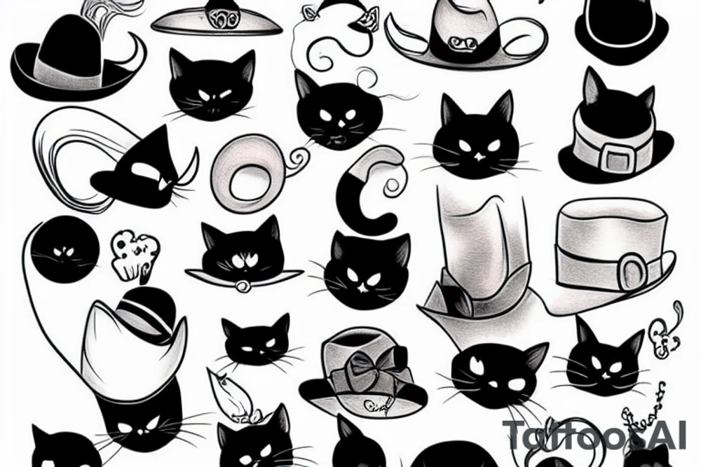Black cat wearing a funny hat tattoo idea
