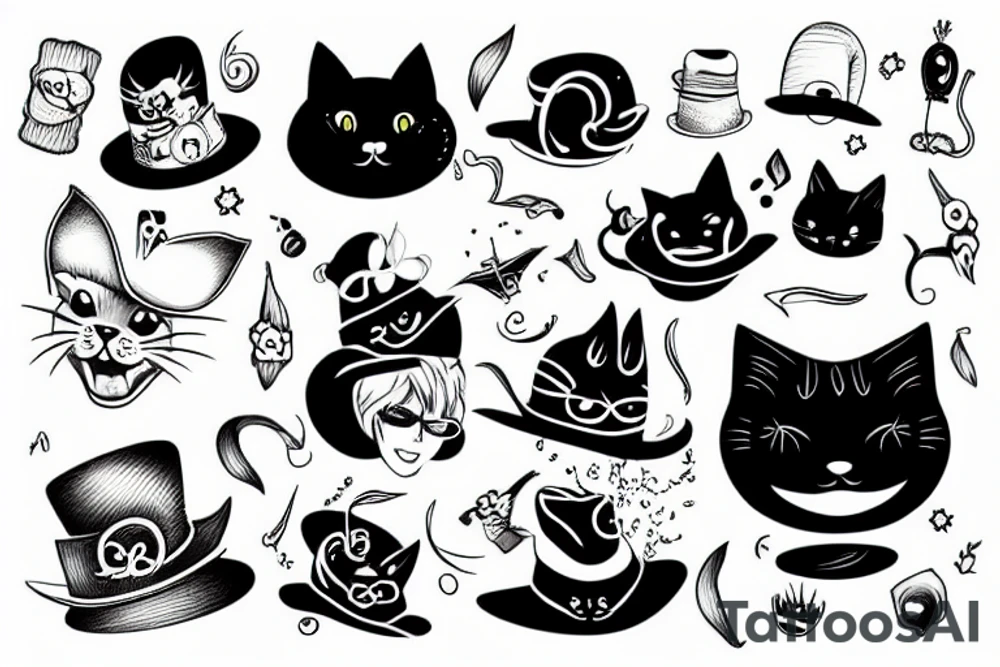 Black cat wearing a funny hat tattoo idea