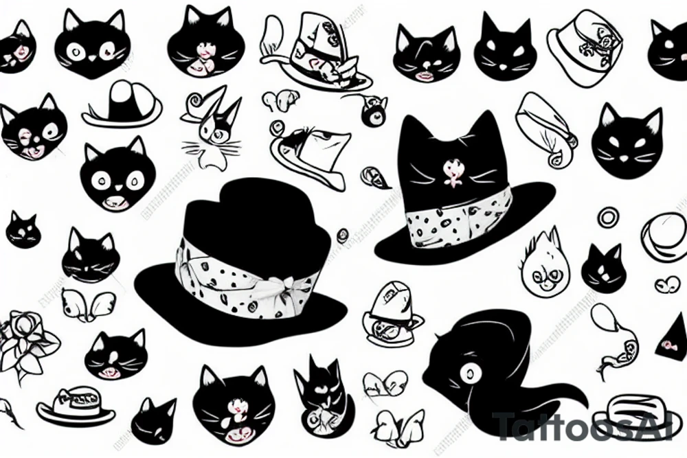 Black cat wearing a funny hat tattoo idea