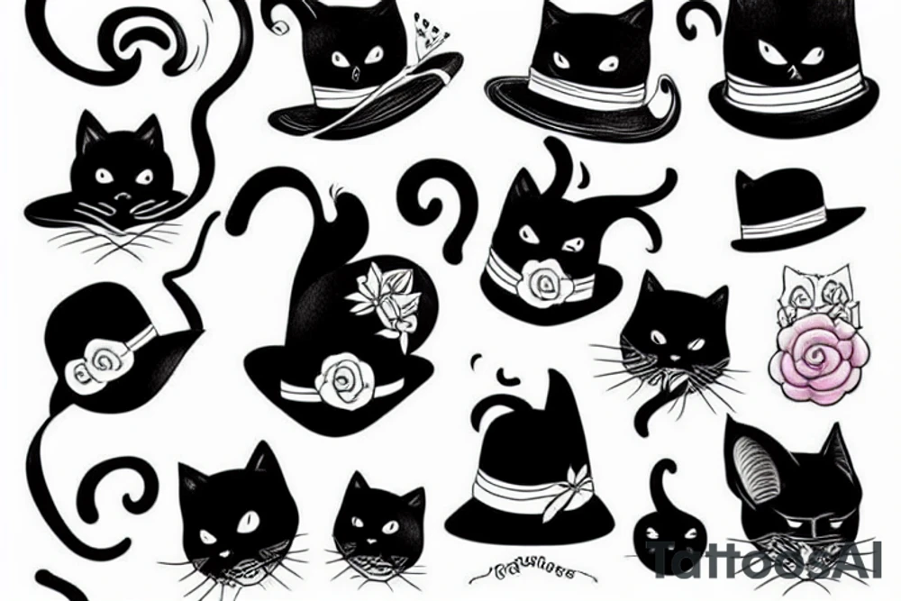 Black cat wearing a funny hat tattoo idea