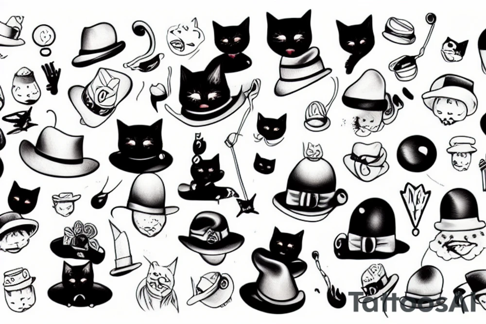 Black cat wearing a funny hat tattoo idea